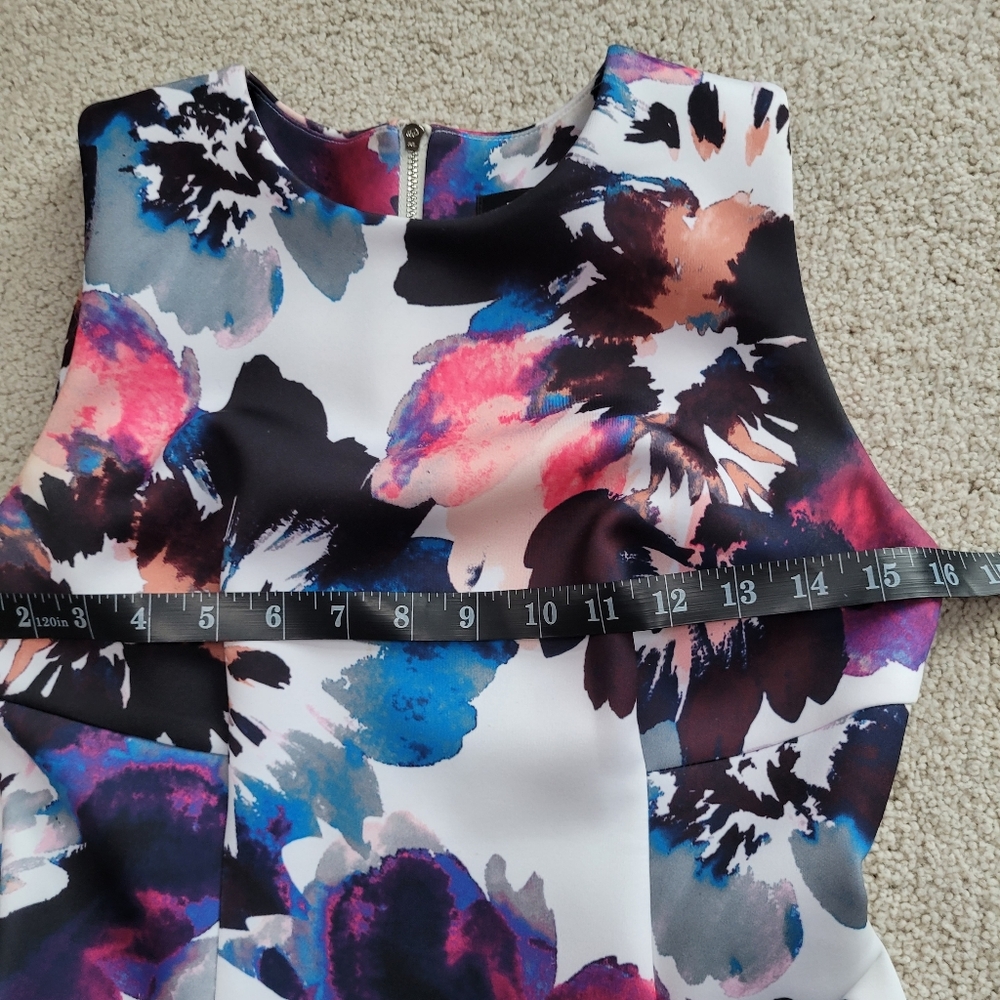 Like New DKNY Floral Fit & Flare Dress Blue and Pink Size 2 - Picture 6 of 10